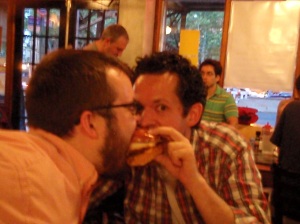 Jonathan and Lee enjoy a burger